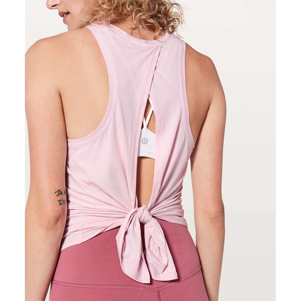 READ NO SIZE Lululemon Tank Top Women Pink All Tied Up Cotton Yoga Open Back Tie